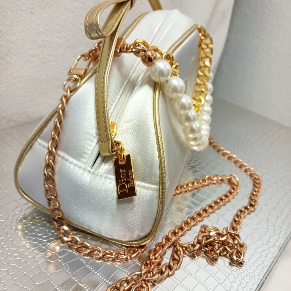 Dior Crossbody Bag WHITE CRESENT Bag PEARLS STRAND converted CD Cosmetic Wedding - Picture 8 of 16